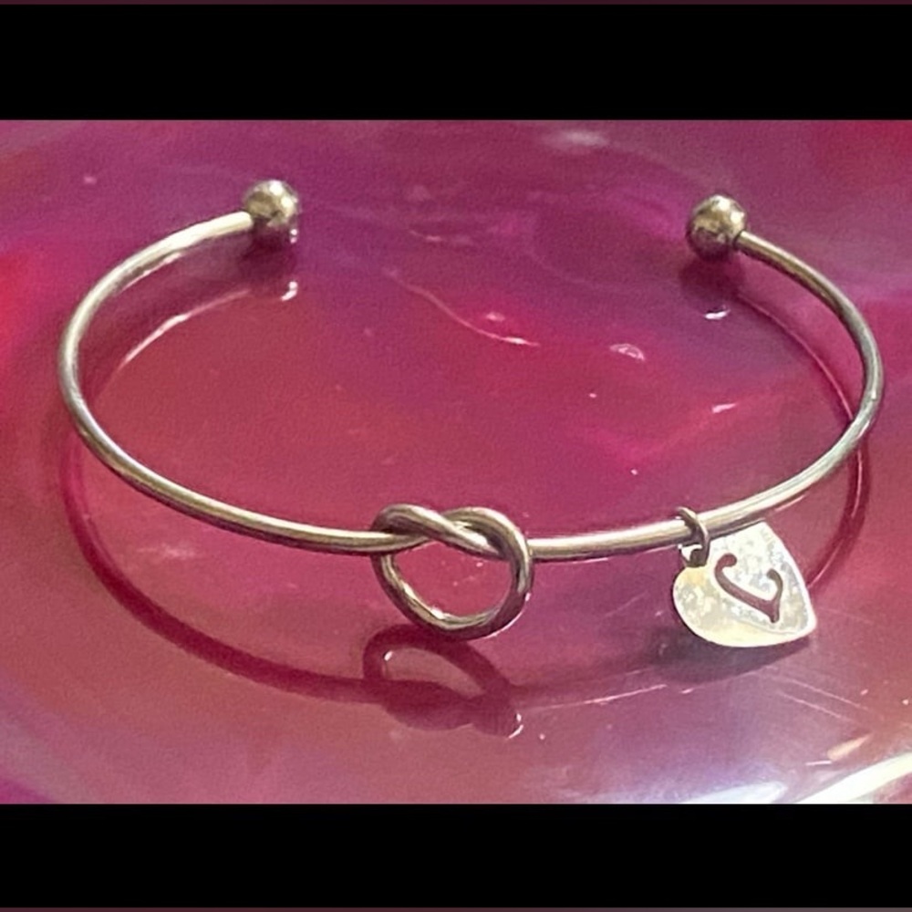 Silver Tone Love Knot Initial Cuff Bracelet #9214 💎